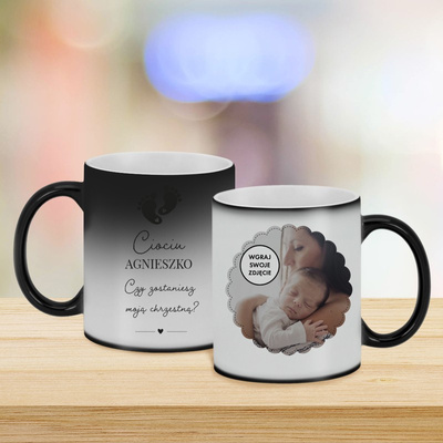 Chrzest – Błyszczący magiczny kubek z pytaniem, personalizowany