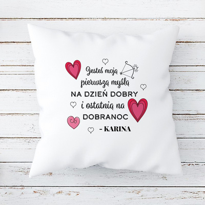 Walentynkowa foto poduszka satynowa z dedykacją i zdjęciem