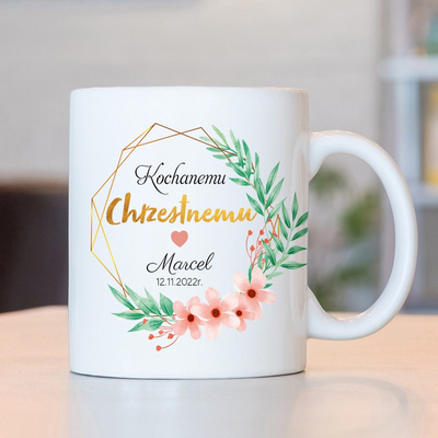 Chrzest: Personalizowany kubek dla Chrzestnego Złoty Ornament